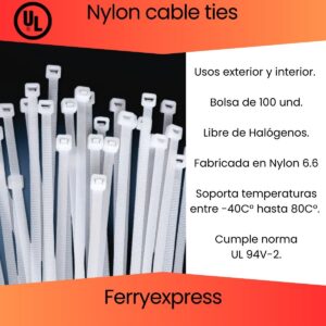 Amarra 2.5x150mm blanca Bolsa de 100 und
