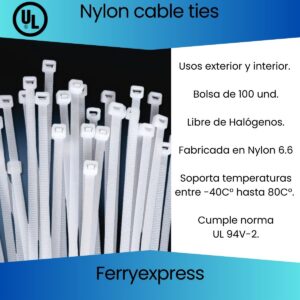 Amarra 3.6x200mm blanca Bolsa de 100 und