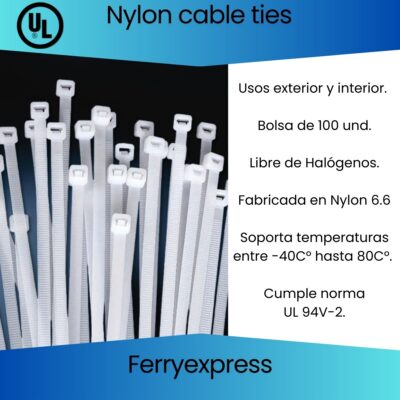 Amarra 3.6x200mm blanca Bolsa de 100 und