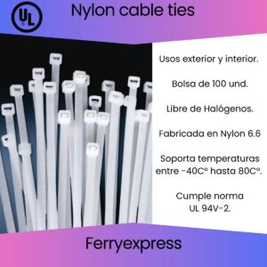 Amarra 7.6x550mm blanca Bolsa de 100 und
