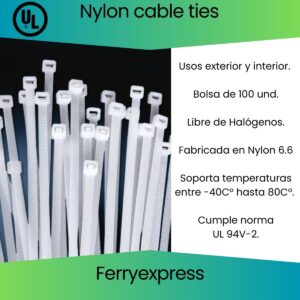 Amarra 4.8x200mm blanca Bolsa de 100 und