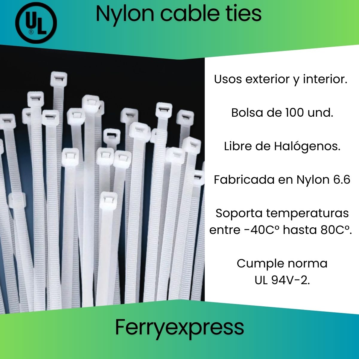 Amarra 4.8x450mm blanca Bolsa de 100 und