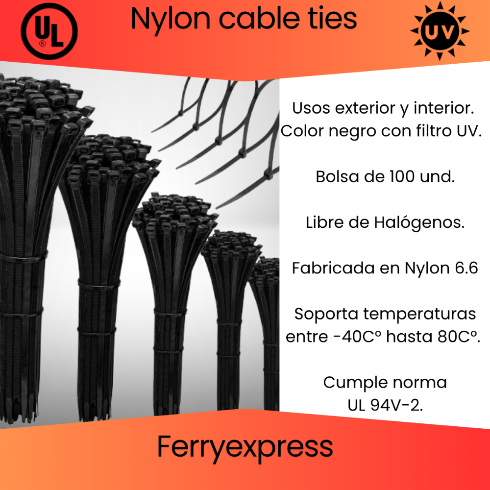 Amarra 2.5x100mm negra Bolsa de 100 und