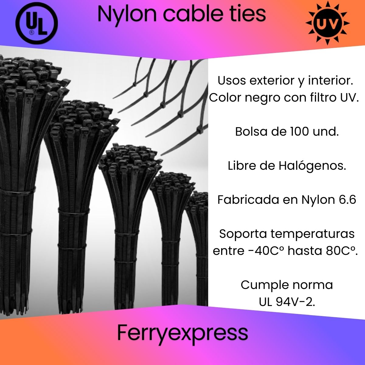 Amarra 9x550mm negra Bolsa de 100 und