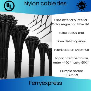 Amarra 3.6x200mm negra Bolsa de 100 und