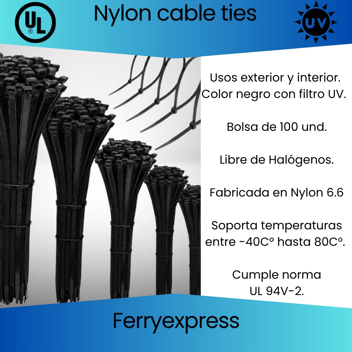 Amarra 3.6x150mm negra Bolsa de 100 und